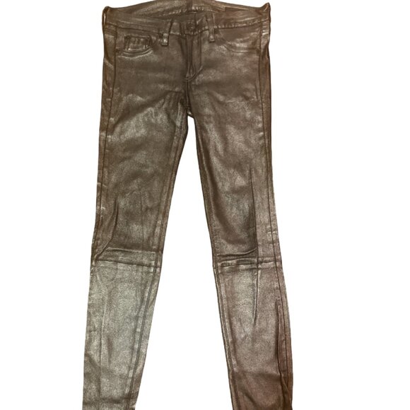 rag & bone Lamb Leather Skinny Metallic Jeans - Picture 1 of 3